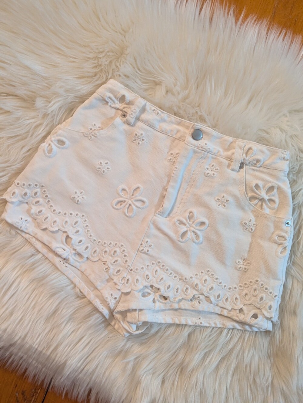 For Love & Lemons White Daisy Eyelet Denim Skort